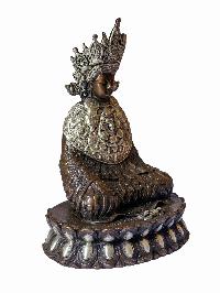 Dipankara Buddha, Buddhist Miniature Statue, [silver And Chocolate Oxidized], With Carving, [musem Copy]