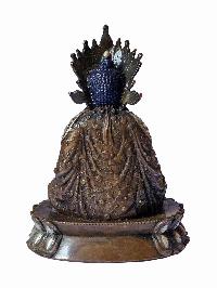 Dipankara Buddha, Buddhist Miniature Statue, [silver And Chocolate Oxidized], With Carving, [musem Copy]