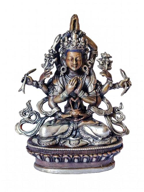 Namasangiti, Buddhist Miniature Statue, [silver And Chocolate Oxidized]