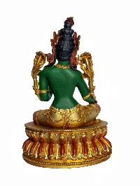  Green Tara Buddhist Statue - [partly Gold Plated] With Carving And [traditional Color Painted]