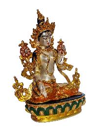 [white Tara], Buddhist Handmade Statue, [partly Gold And Silver Plated], [original Mold], [traditonal Color Finishing]