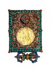 Bell And Dorje [vajra] Set - Gold Plated, Siku Design, Stone Setting, High Quality With Various Gods