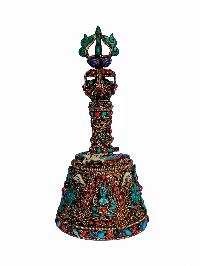Bell And Dorje [vajra] Set - Gold Plated, Siku Design, Stone Setting, High Quality With Various Gods