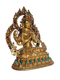 [chenrezig], Buddhist Handmade Statue, [full Gold Plated], [stone Setting] With [face Painted], [original Mold]