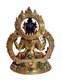 [chenrezig], Buddhist Handmade Statue, [full Gold Plated], [stone Setting] With [face Painted], [original Mold]