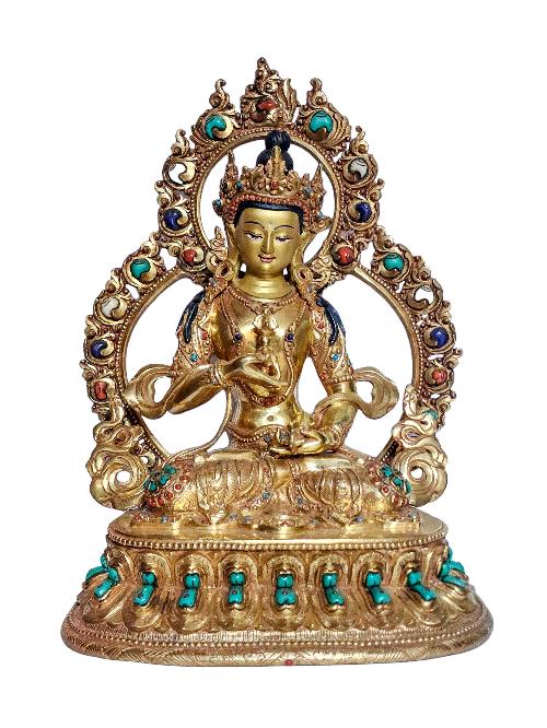 [vajrasattva], Buddhist Handmade Statue, [full Gold Plated], [stone Setting] With [face Painted], [original Mold]