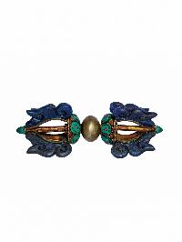 Bell, Dorje [vajra] And Phurba Set, Gold Plated, Siku Design, Stone Setting, High Quality
