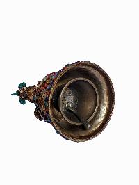Bell, Dorje [vajra] And Phurba Set, Gold Plated, Siku Design, Stone Setting, High Quality
