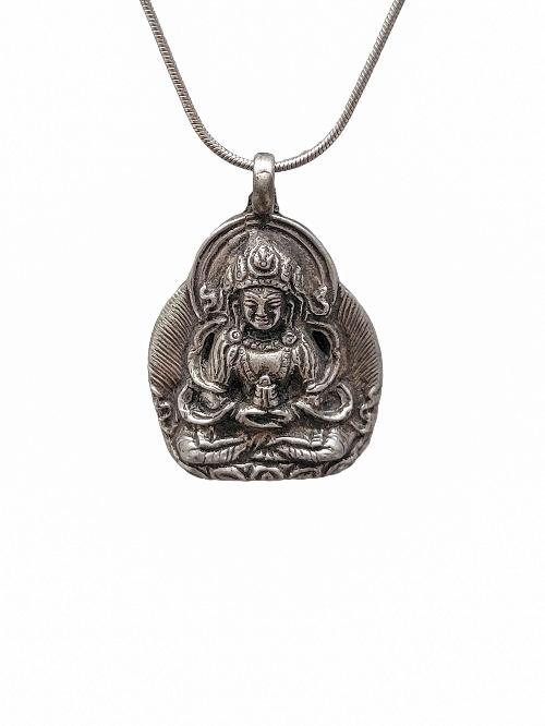 [pendant] - Buddhist Silver Amulet With [aparmita], [silver Chain Included]
