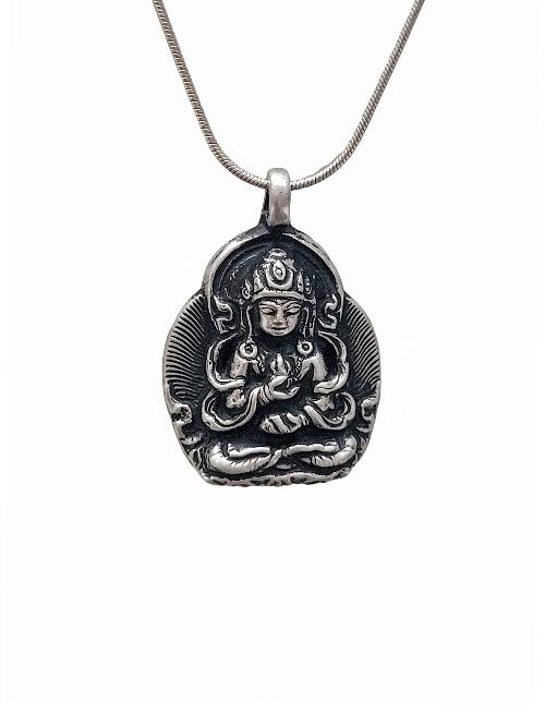 [pendant], Buddhist Silver Amulet With [vajrasattva], [silver Chain Included]