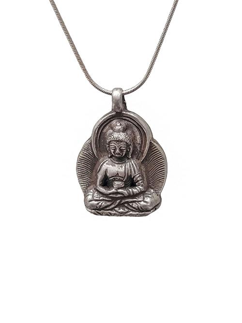 [pendant], Buddhist Silver Amulet With [amitabha Buddha], [silver Chain Included]