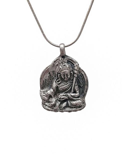 [pendant], Buddhist Silver Amulet With [padmasambhava], [silver Chain Included]