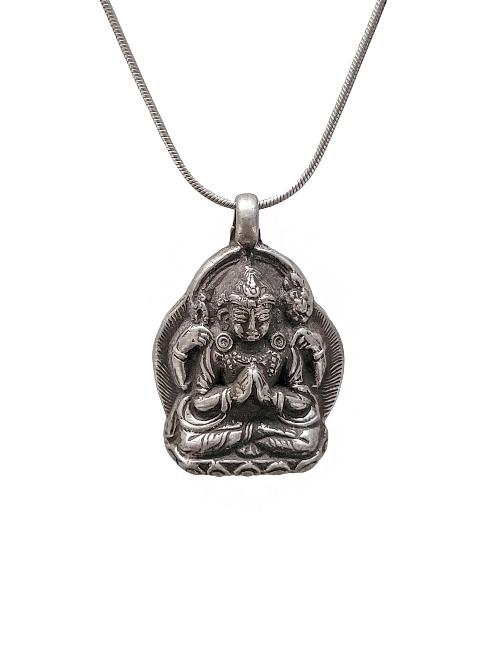 [pendant], Buddhist Silver Amulet With [chenrezig], [silver Chain Included]
