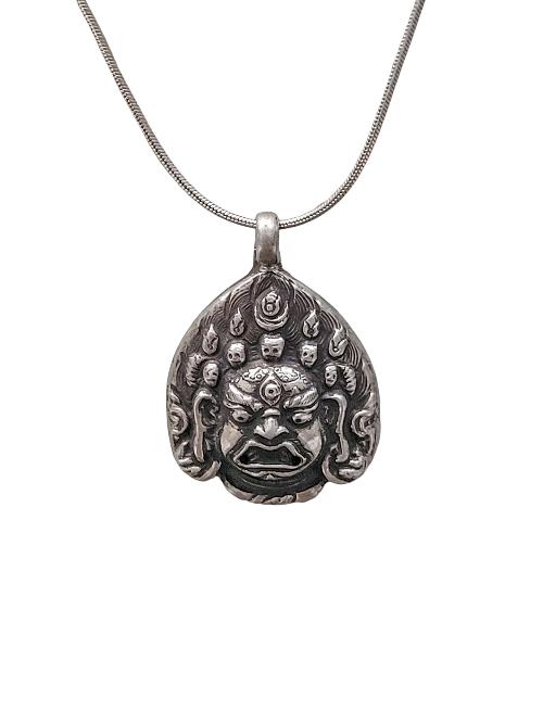 [pendant], Buddhist Silver Amulet With [akash Bhairav], [silver Chain Included]