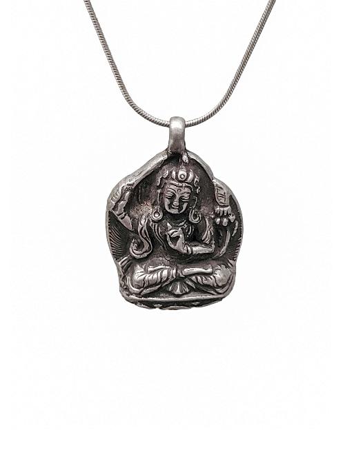 [pendant], Buddhist Silver Amulet With [manjushri], [silver Chain Included]