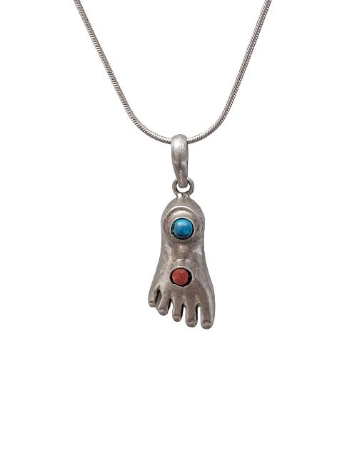 [pendant], Buddhist Silver Amulet With [buddha Feet], [silver Chain Included]