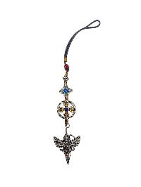 Buddhist Ritual Amulet Hanging With Double Dorje And Phurba, For Wall, Altar, Bags And Keyring