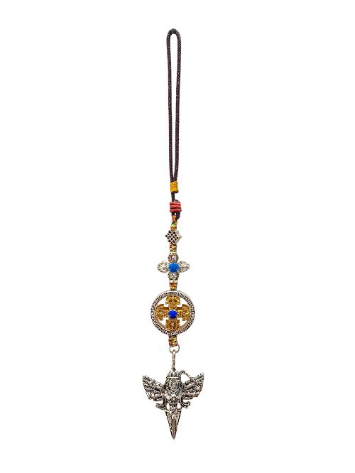 Buddhist Ritual Amulet Hanging With Double Dorje And Phurba, For Wall, Altar, Bags And Keyring