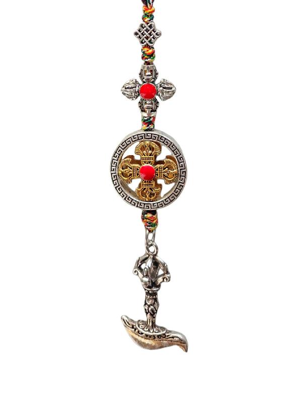 Buddhist Ritual Amulet Hanging With Double Dorje And Kartika, For Wall, Altar, Bags And Keyring