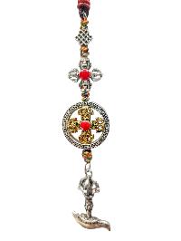 Buddhist Ritual Amulet Hanging With Double Dorje And Kartika, For Wall, Altar, Bags And Keyring