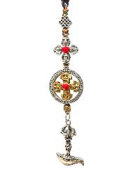 Buddhist Ritual Amulet Hanging With Double Dorje And Kartika, For Wall, Altar, Bags And Keyring