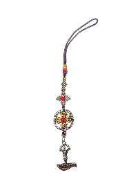 Buddhist Ritual Amulet Hanging With Double Dorje And Kartika, For Wall, Altar, Bags And Keyring