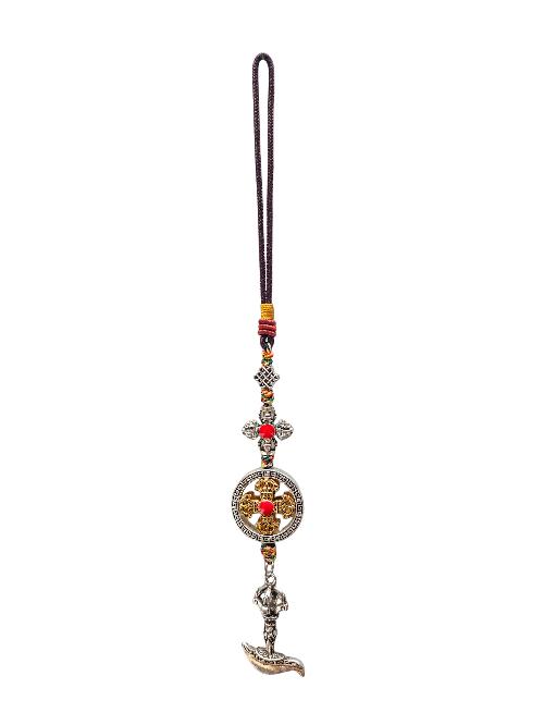 Buddhist Ritual Amulet Hanging With Double Dorje And Kartika, For Wall, Altar, Bags And Keyring