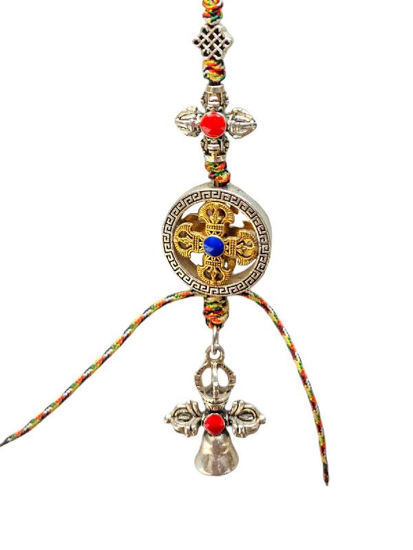 Buddhist Ritual Amulet Hanging With Double Dorje, Bell And Dorje, For Wall, Altar, Bags And Keyring