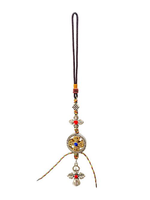 Buddhist Ritual Amulet Hanging With Double Dorje, Bell And Dorje, For Wall, Altar, Bags And Keyring