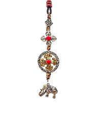 Buddhist Ritual Amulet Hanging With Double Dorje And Elephant, For Wall, Altar, Bags And Keyring
