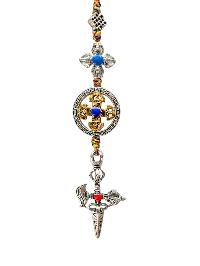 Buddhist Ritual Amulet Hanging With Double Dorje And Phurba, For Wall, Altar, Bags And Keyring