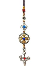 Buddhist Ritual Amulet Hanging With Double Dorje And Phurba, For Wall, Altar, Bags And Keyring