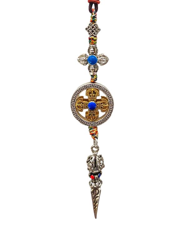 Buddhist Ritual Amulet Hanging With Double Dorje, For Wall, Altar, Bags And Keyring