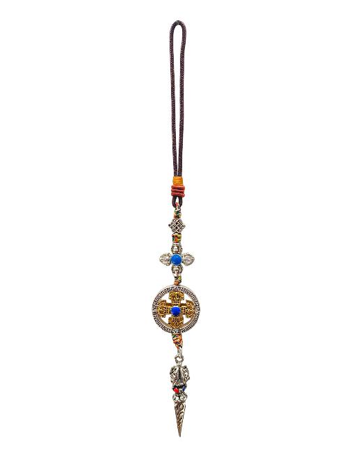 Buddhist Ritual Amulet Hanging With Double Dorje, For Wall, Altar, Bags And Keyring