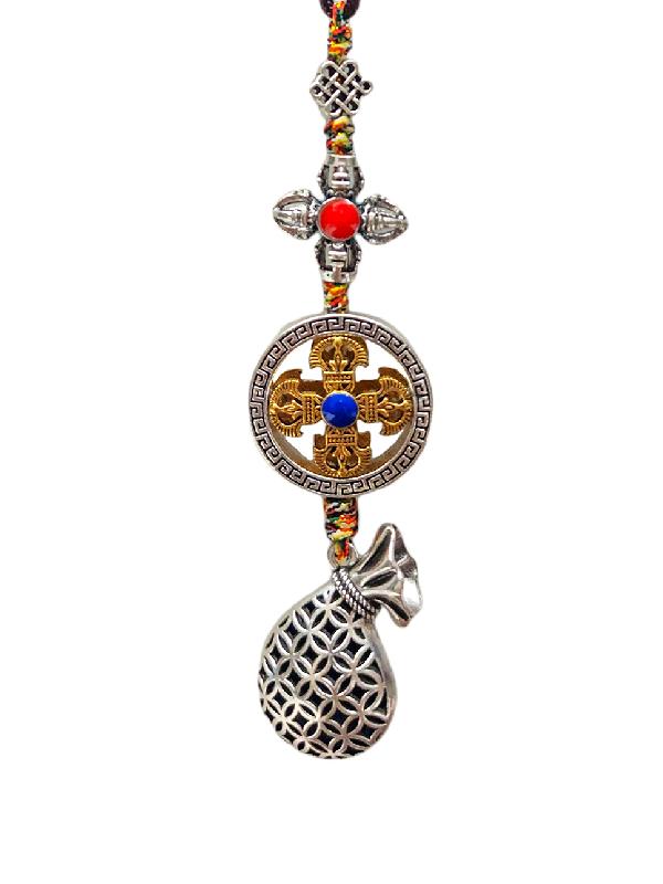 Buddhist Ritual Amulet Hanging With Double Dorje, For Wall, Altar, Bags And Keyring