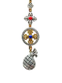 Buddhist Ritual Amulet Hanging With Double Dorje, For Wall, Altar, Bags And Keyring
