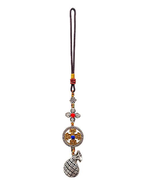 Buddhist Ritual Amulet Hanging With Double Dorje, For Wall, Altar, Bags And Keyring