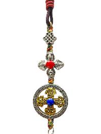 Buddhist Ritual Amulet Hanging With Double Dorje And Elephant, For Wall, Altar, Bags And Keyring