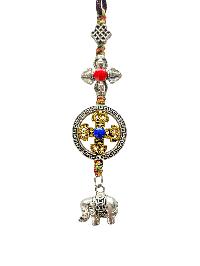 Buddhist Ritual Amulet Hanging With Double Dorje And Elephant, For Wall, Altar, Bags And Keyring