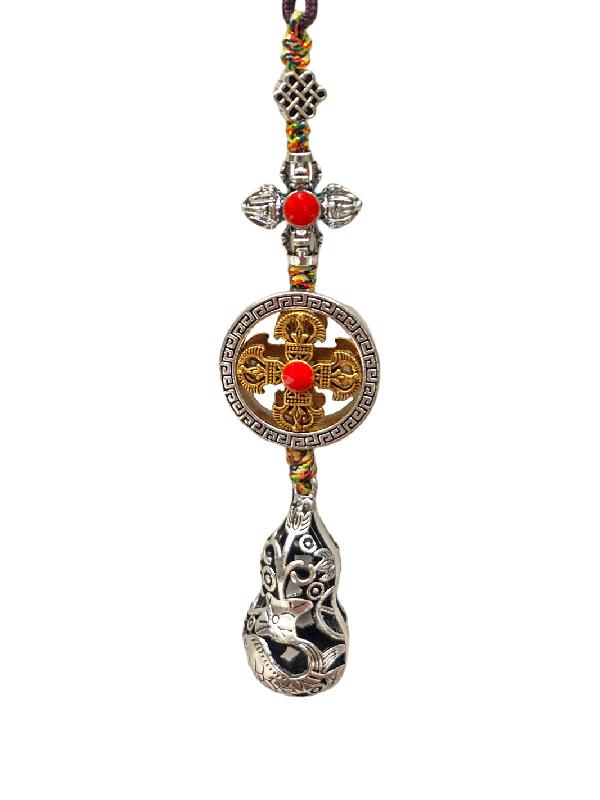 Buddhist Ritual Amulet Hanging With Double Dorje, For Wall, Altar, Bags And Keyring
