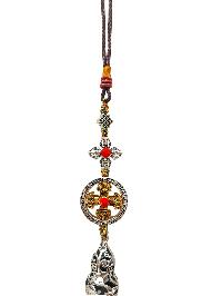 Buddhist Ritual Amulet Hanging With Double Dorje, For Wall, Altar, Bags And Keyring