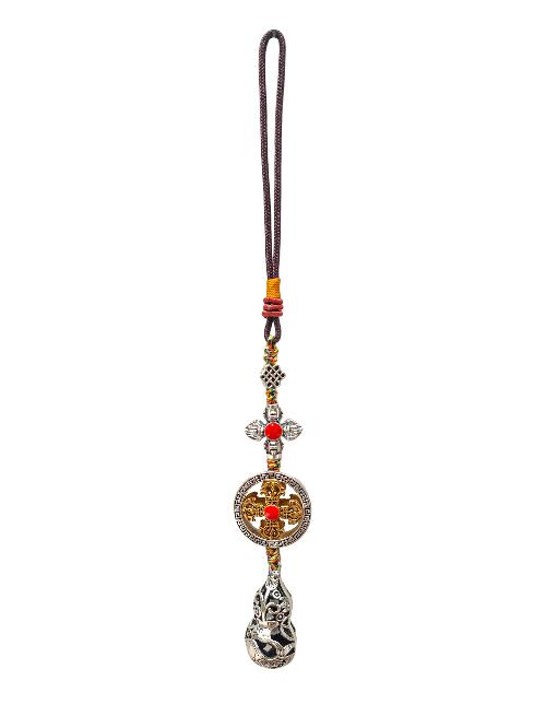 Buddhist Ritual Amulet Hanging With Double Dorje, For Wall, Altar, Bags And Keyring