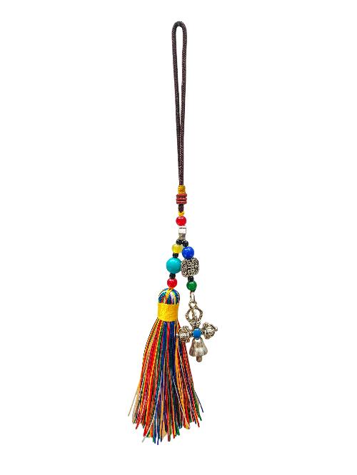 Buddhist Ritual Amulet Hanging With Bell And Dorje, For Wall, Altar, Bags And Keyring