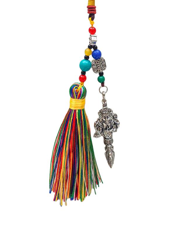 Buddhist Ritual Amulet Hanging With Ganesh Carved Phurba, For Wall, Altar, Bags And Keyring