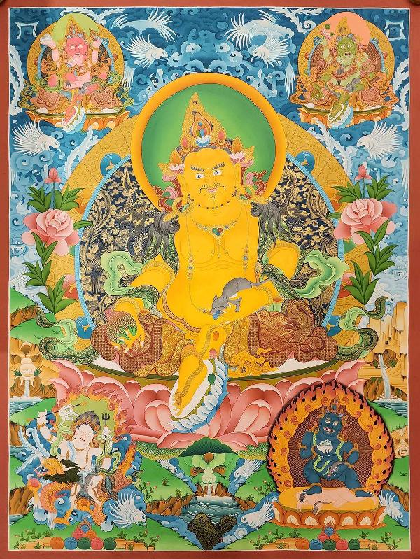 Five Jambhala Thangka, Tibetan Buddhist Art, Hand Painted, [real Gold]