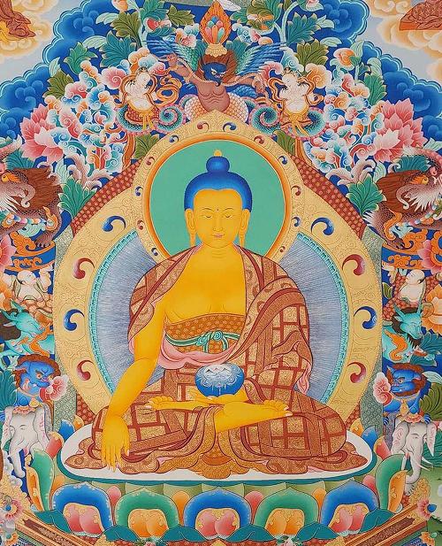 Shakyamuni Buddha Thangka, Tibetan Buddhist Art, Hand Painted, [real Gold], Refuse Tree Shakyamuni Buddha, [master Quality], Rare Find