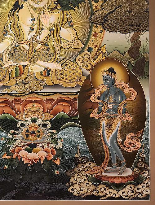 White Tara Thangka, Tibetan Buddhist Art, Hand Painted, [real Gold], [three Goddess Of Divine Grace], [master Quality], [rare Find]