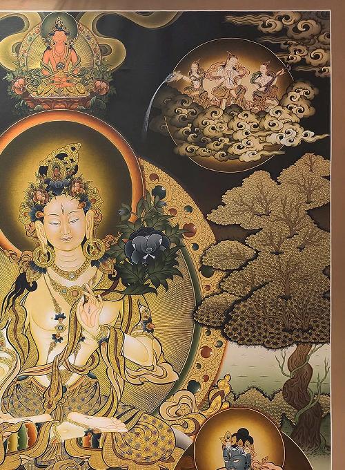 White Tara Thangka, Tibetan Buddhist Art, Hand Painted, [real Gold], [three Goddess Of Divine Grace], [master Quality], [rare Find]