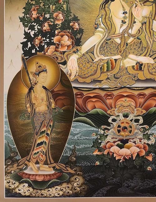 White Tara Thangka, Tibetan Buddhist Art, Hand Painted, [real Gold], [three Goddess Of Divine Grace], [master Quality], [rare Find]