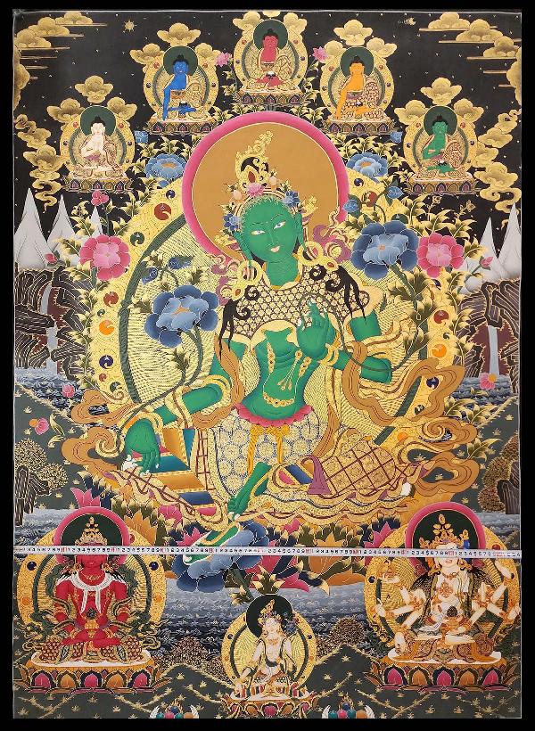 Green Tara Thangka, Tibetan Buddhist Art, Hand Painted, [real Gold]